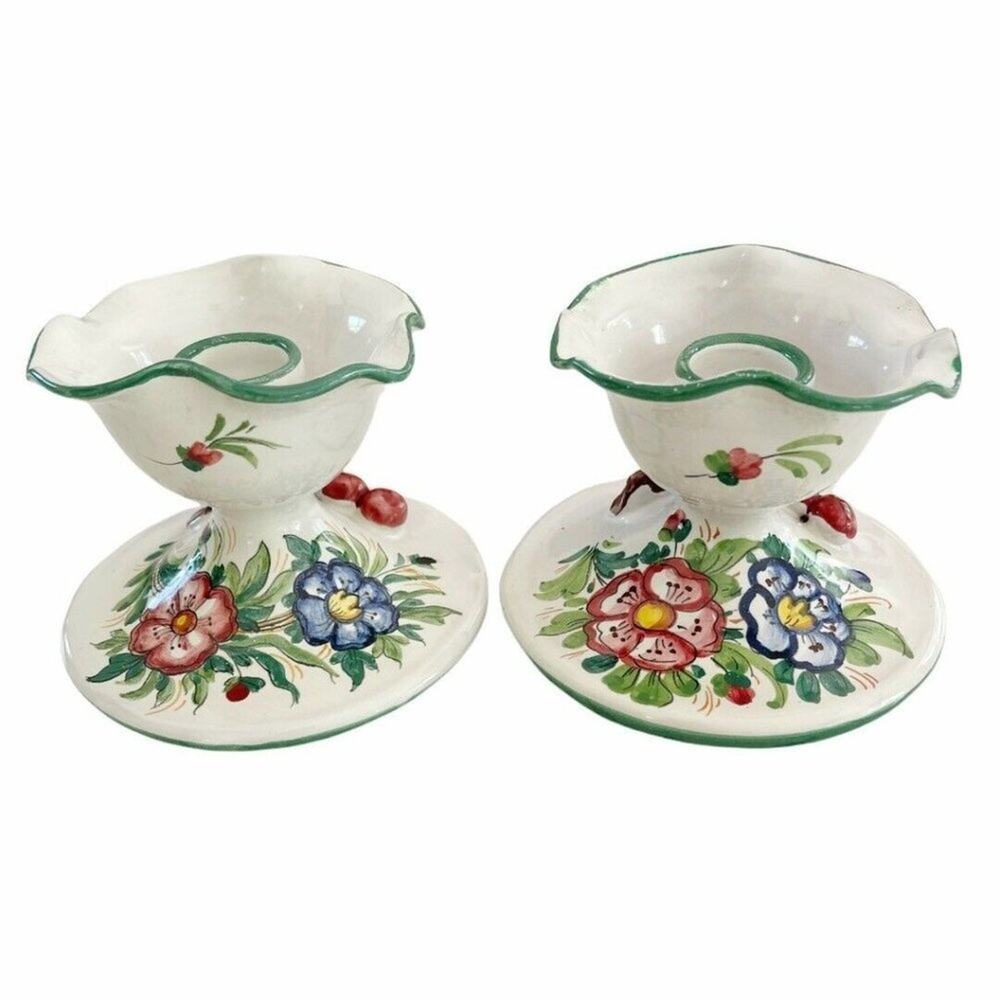 Made in Italy Hand Painted Floral 4” Candle Holders - Picture 5 of 11